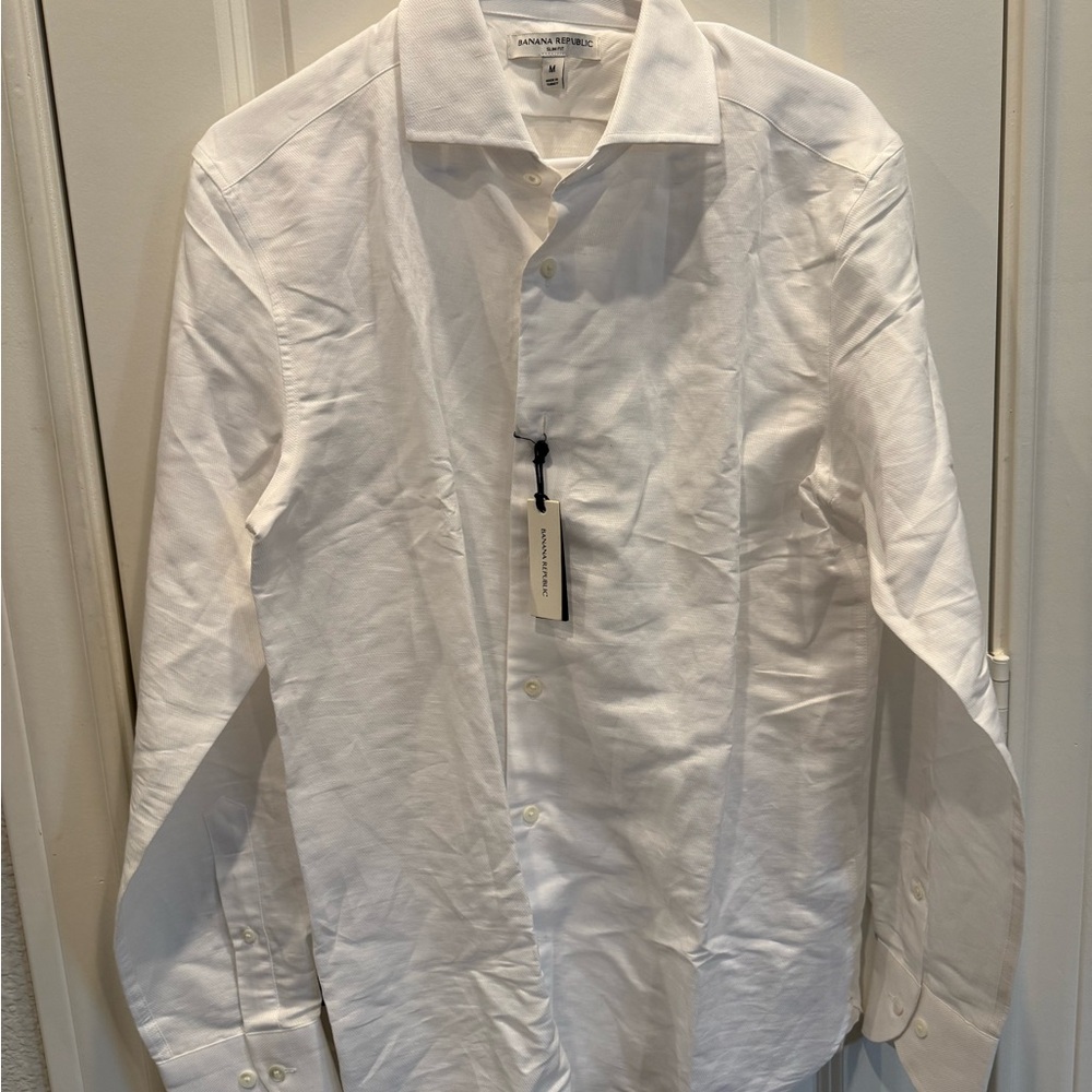 Banana Republic Men's Crisp White Dress Shirt Linen cotton blend
